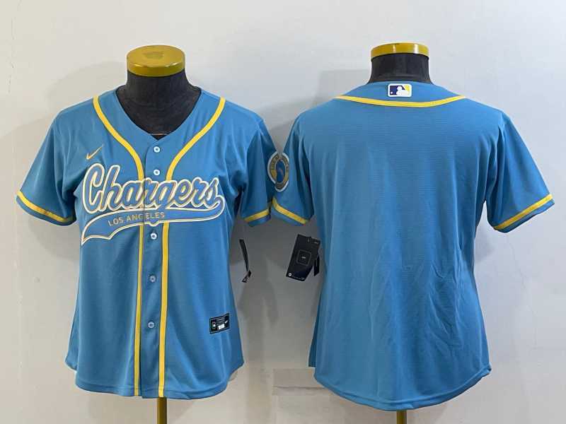 Women%27s Los Angeles Chargers Blank Blue With Patch Cool Base Stitched Baseball Jersey